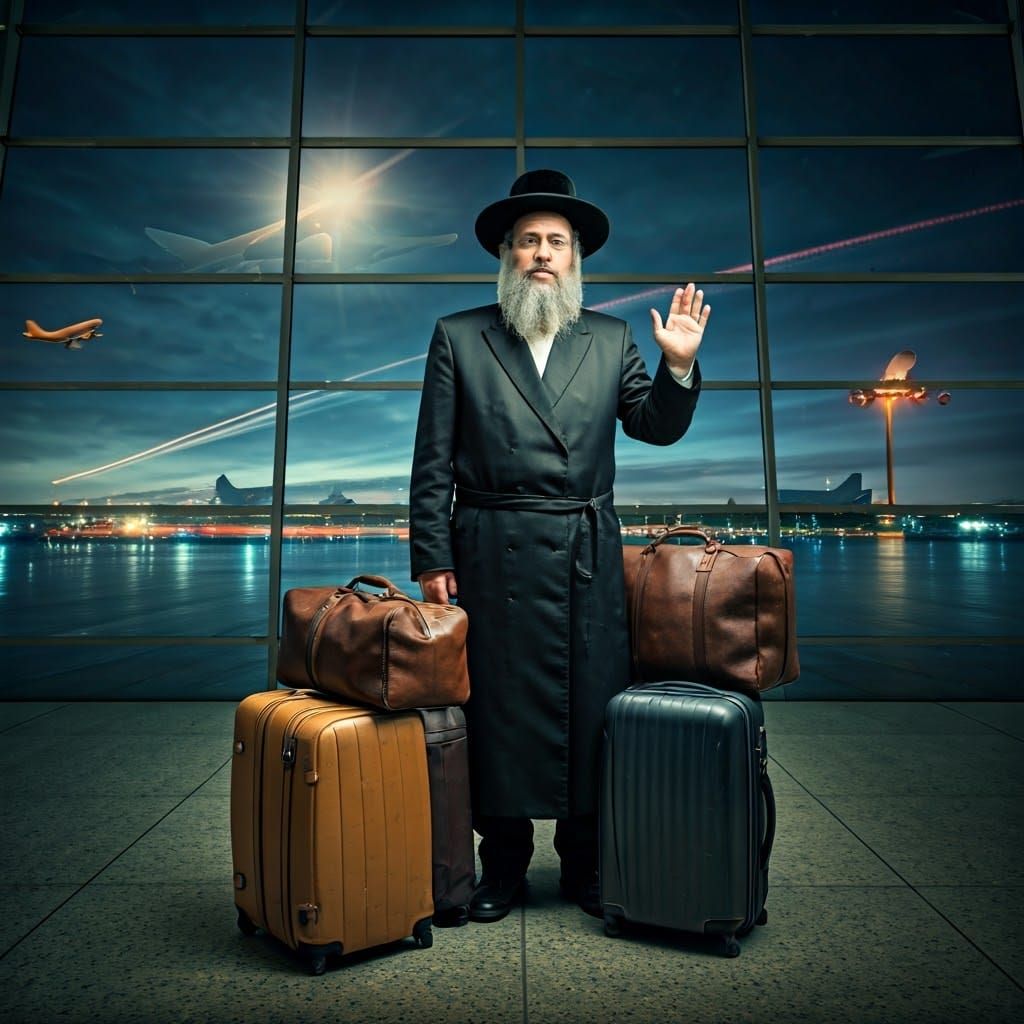 Hasidic Man Contemplates Airport Departure
