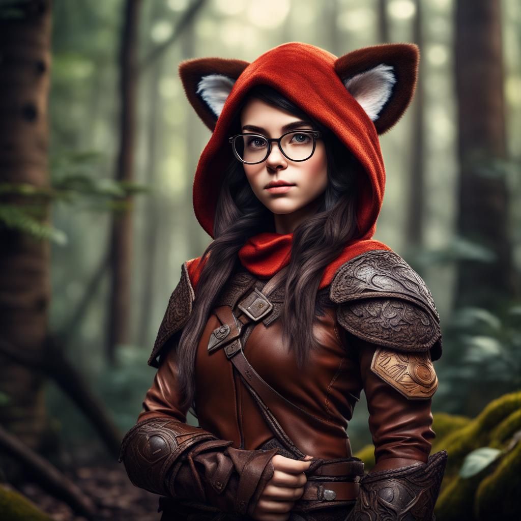 Gnome Druid Girl Portrait with Red Panda