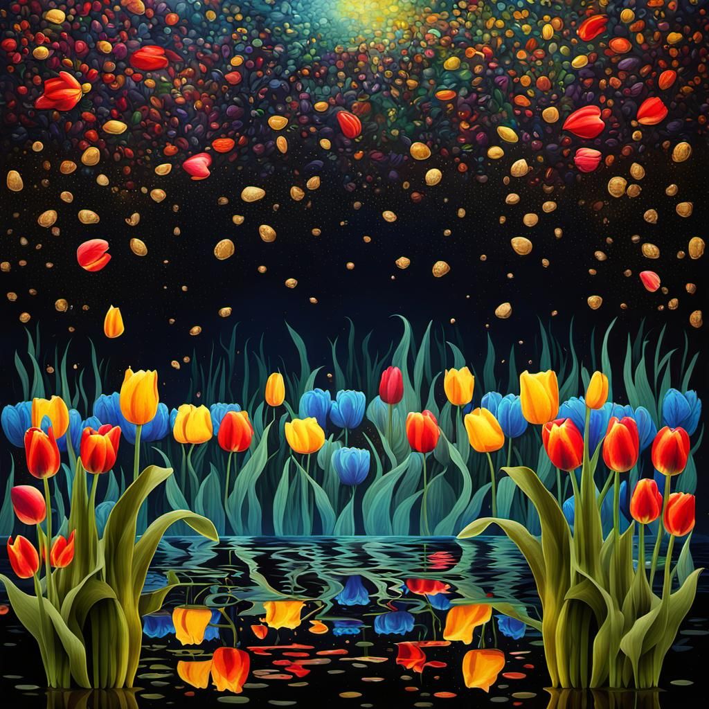 Magical Night: Tulips in Double Exposure