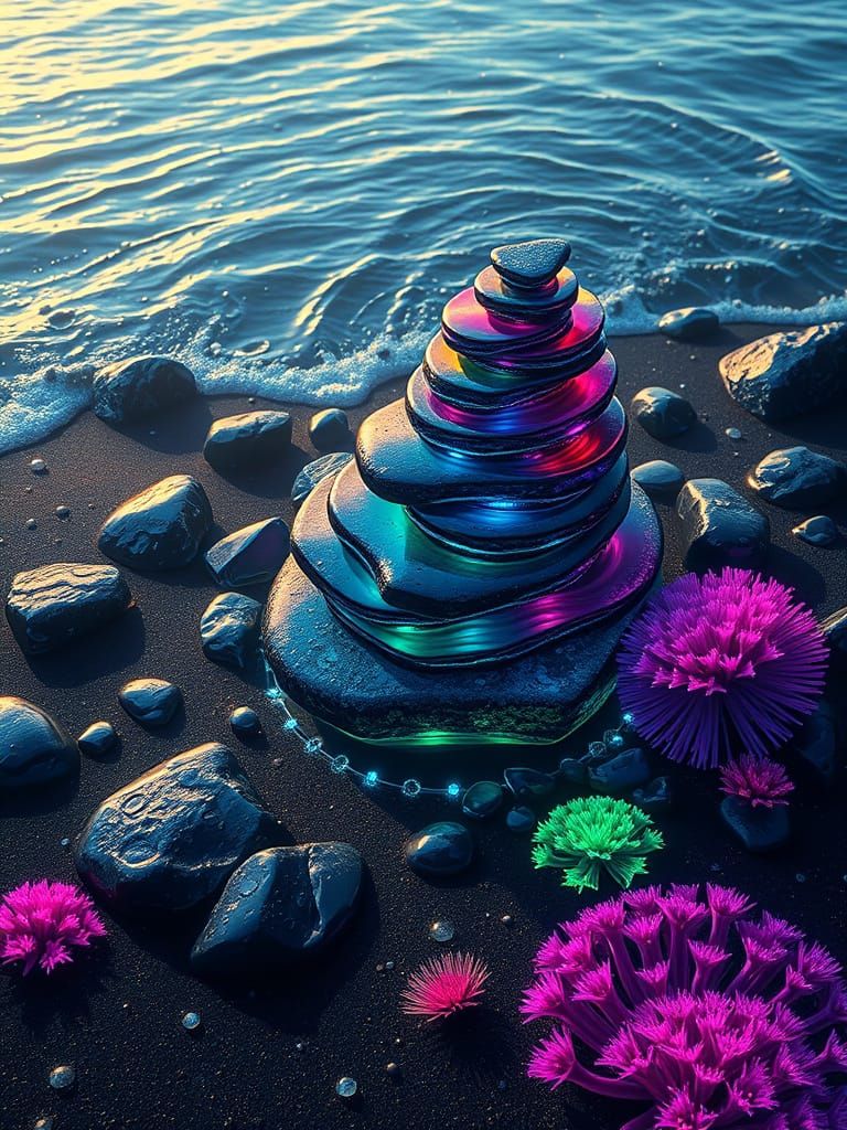 Surreal Rocks in Fibonacci Spirals with Floral Designs