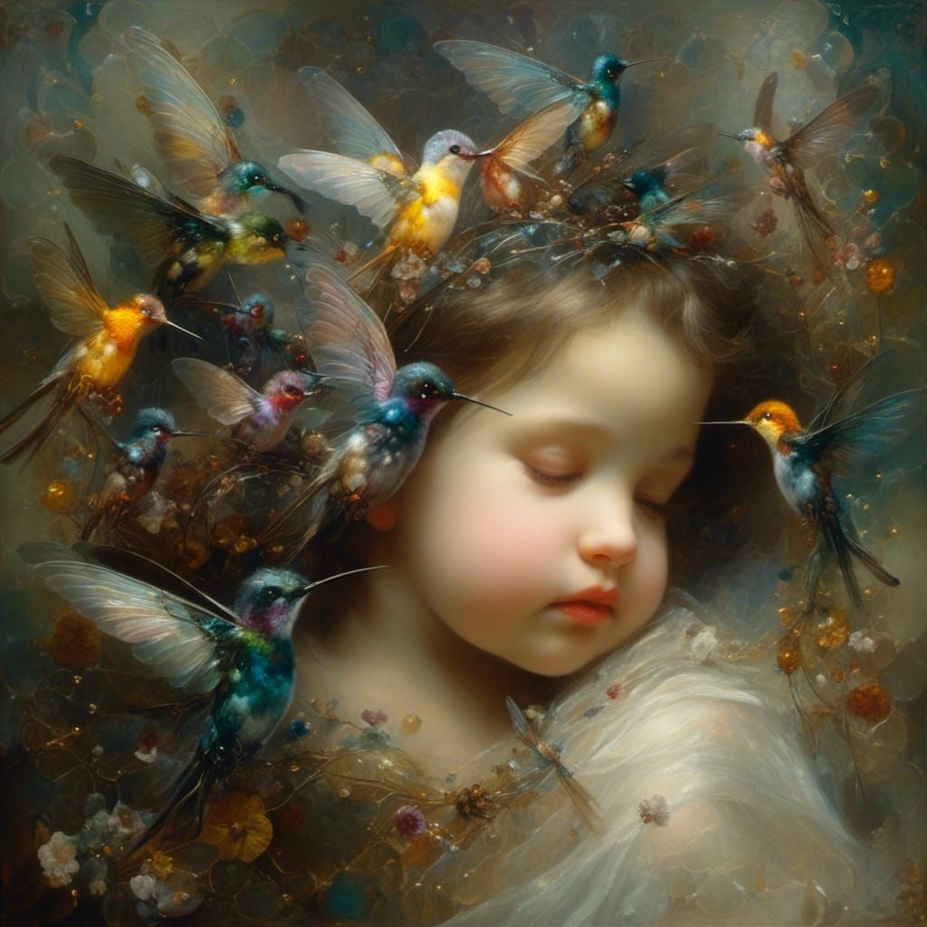 Sleeping Girl Among Hyacinths: Digital Art