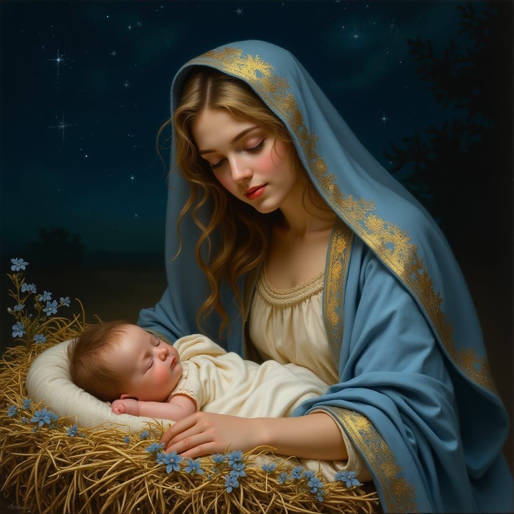 Madonna and Child Under Starry Night Sky