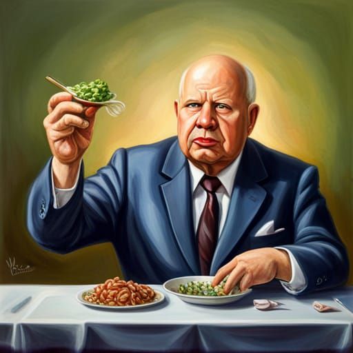 Nikita Khrushchev's Salad Toss: Hyperrealistic Splash Art