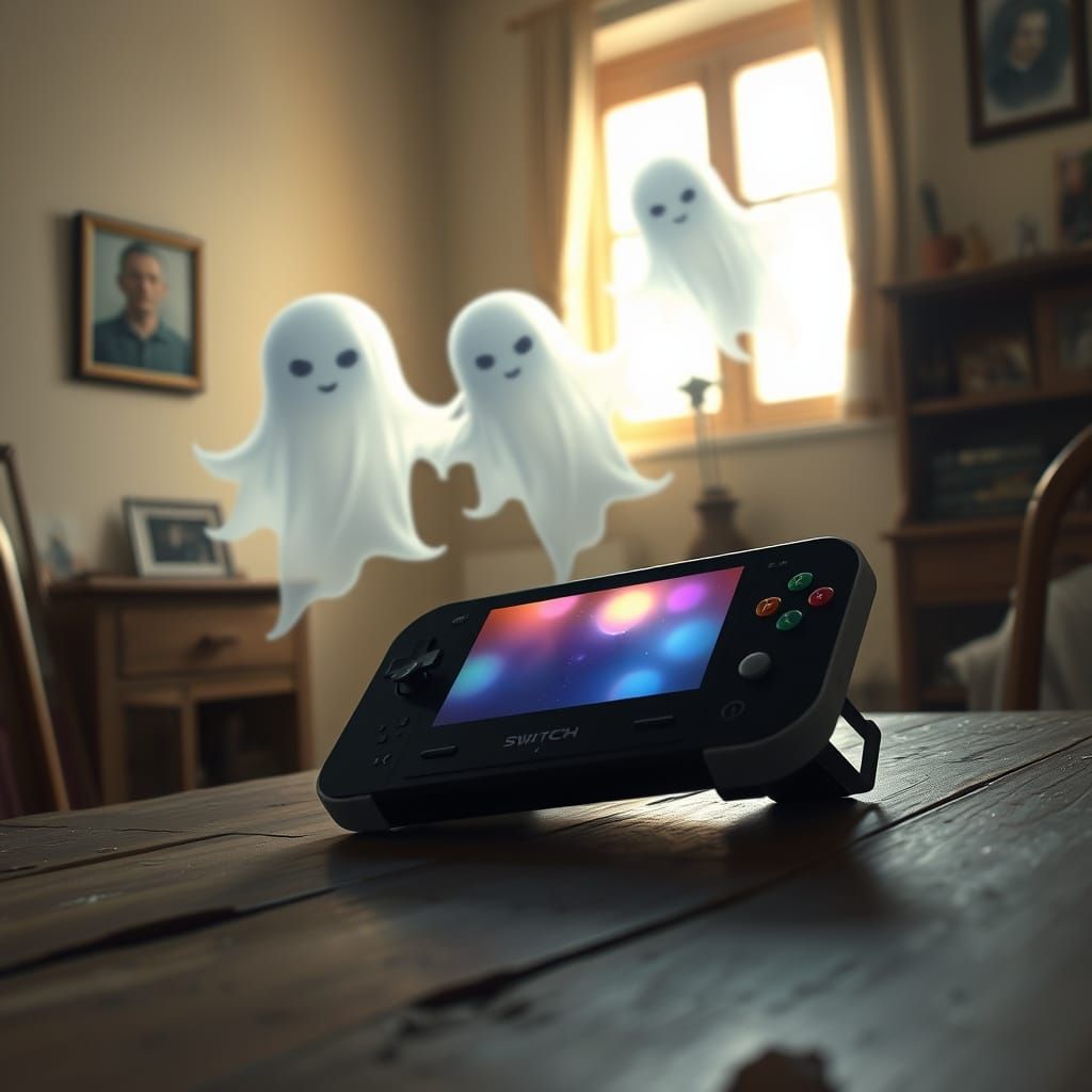 Compact Handheld Gaming Console in Cozy Living Room with Eth...