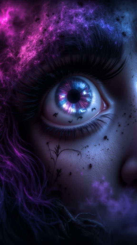 Macabre Fallen Angel with Luminous Eyes