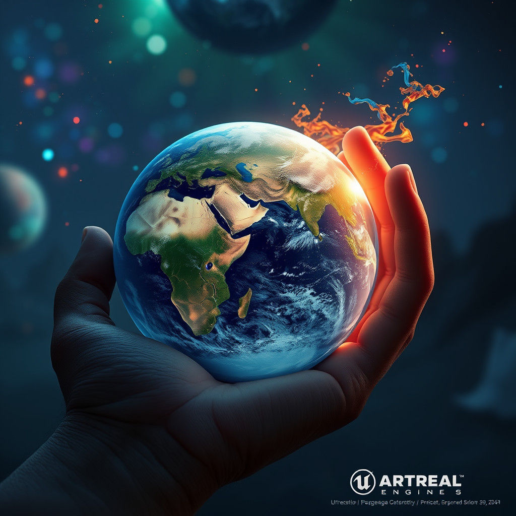 Hand Holding Earth: Detailed Matte Painting