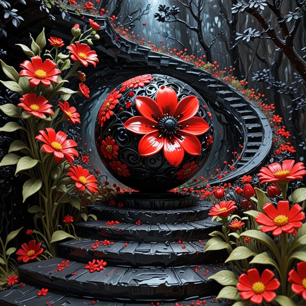 Impasto 3D Masterpiece of Dark Blooming Woods and Math Formu...