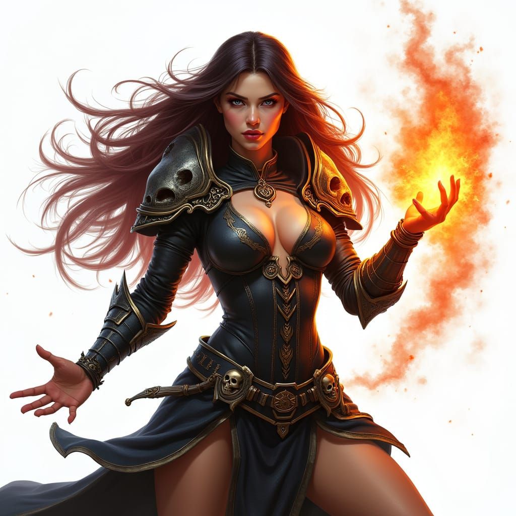Powerful Warlock Casting Fireball in Fantasy Art Style