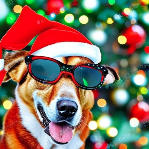 Smiling Christmas Dog in Abstract Art Style
