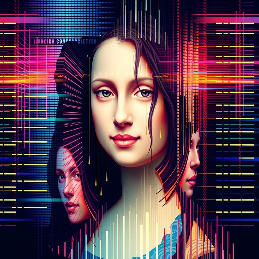 Mona Lisa Glitch Art with Triple Exposure