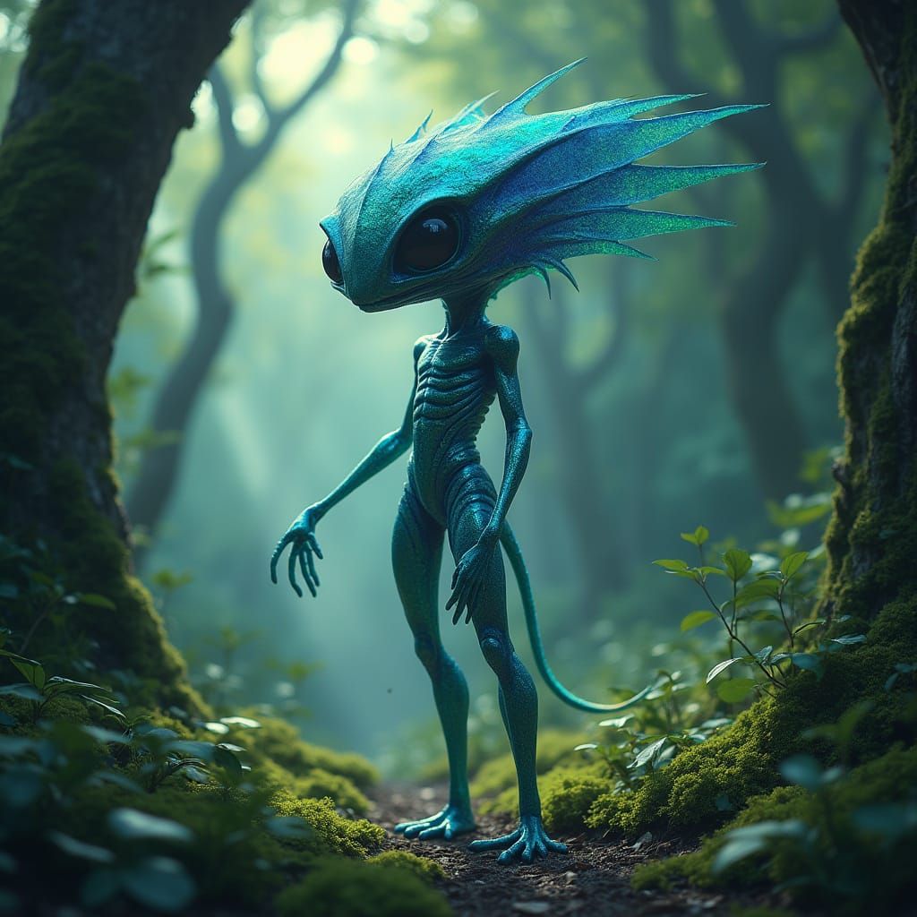 Alien Creature Emerges from Lush Forest Canopy