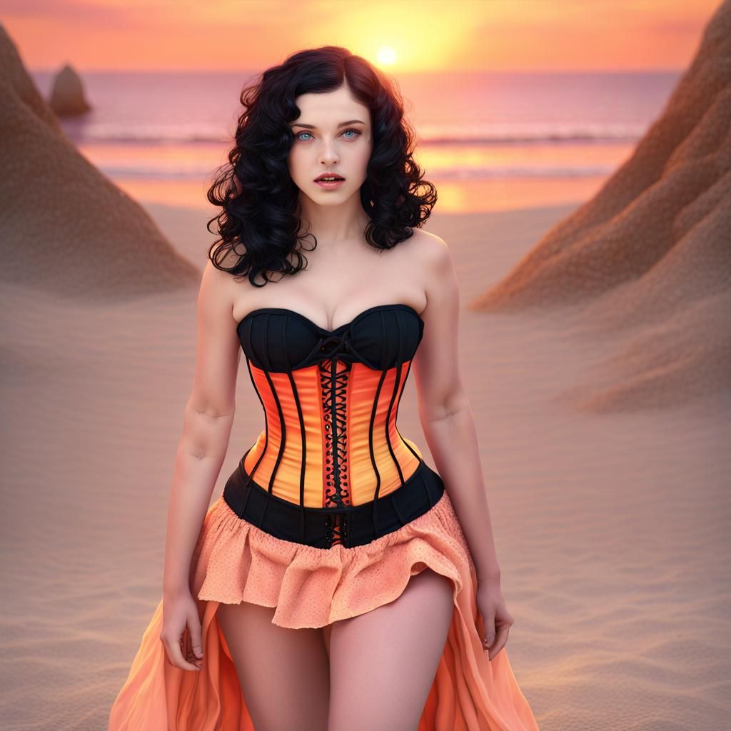 Summer Witch on Beach at Sunset, Fantasy Art