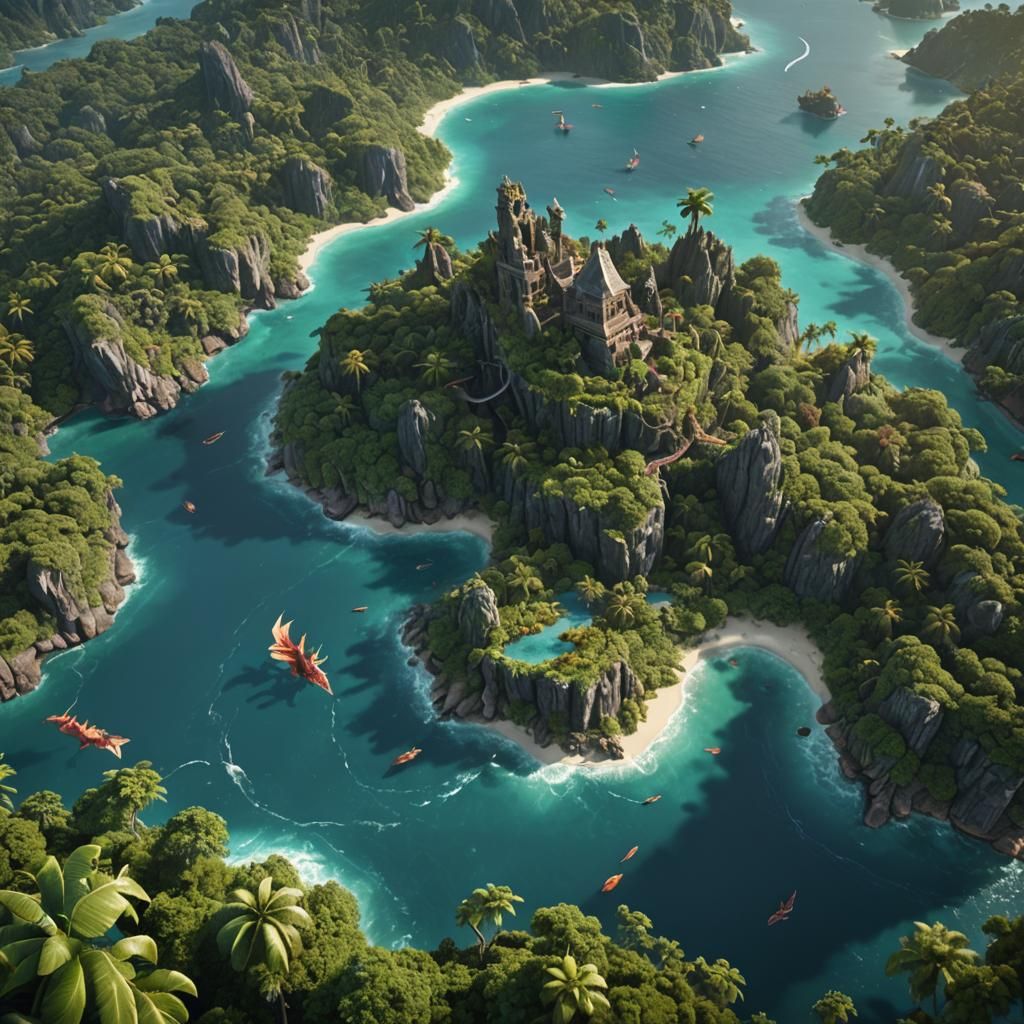 Tropical Island Scene with Baby Dragon