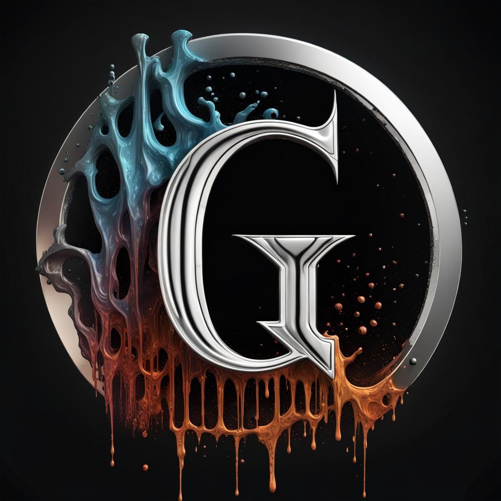 Silver 'G' Logo with Dripping Paint, Digital Art