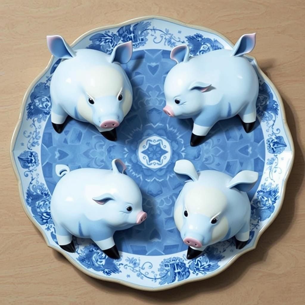 Blue and White Piglet China Kaleidoscope
