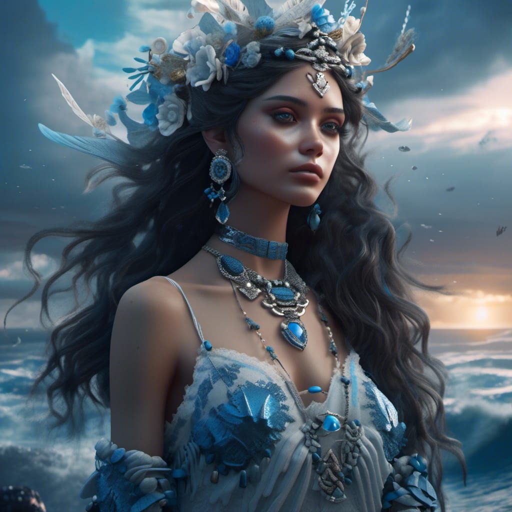 Ocean Goddess in Stormy Light: Fantasy Concept Art