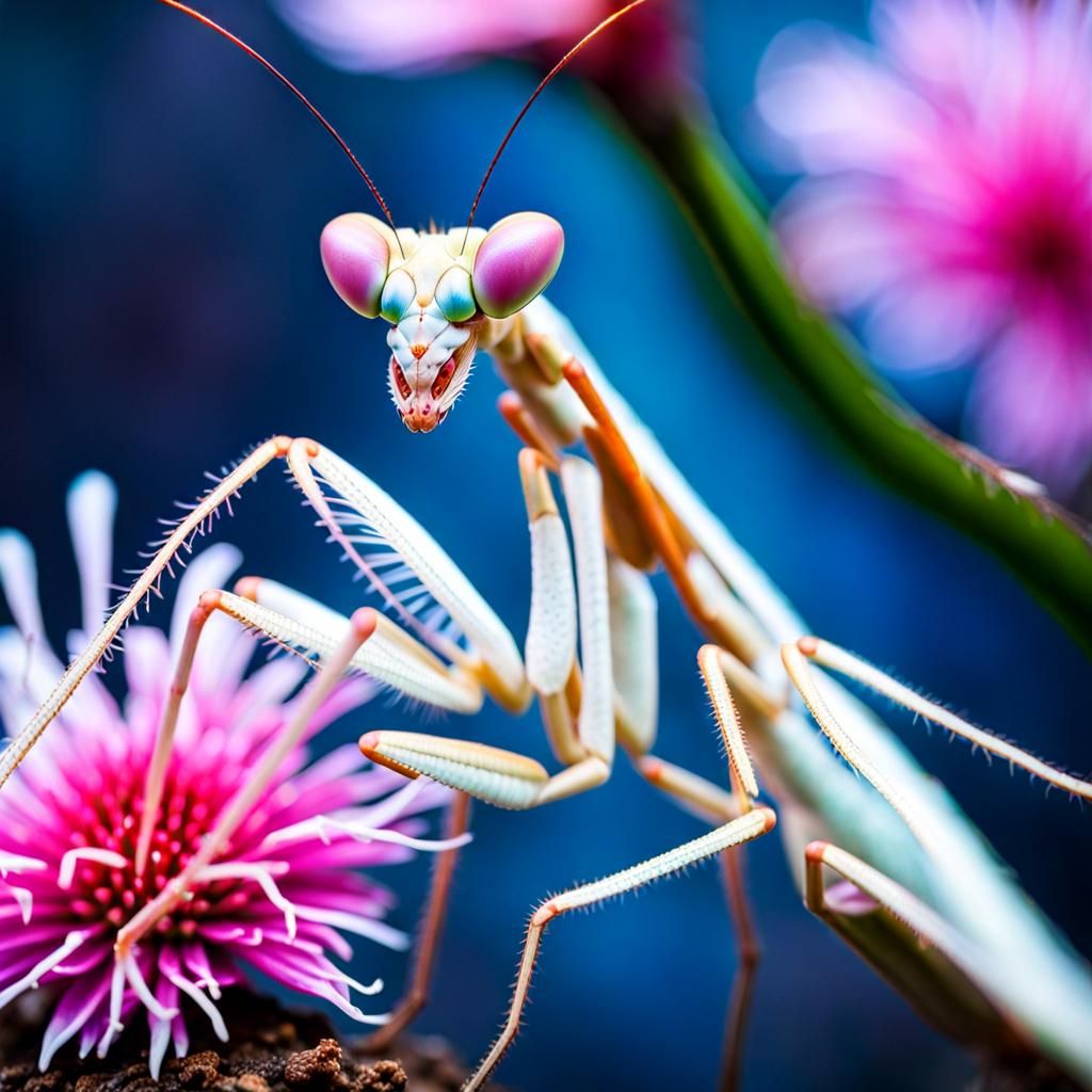 Beautiful Pink Praying Mantis with Flower Pattern