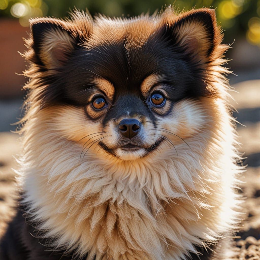 Adorable Black Pomeranian Puppy Portrait in Digital Art