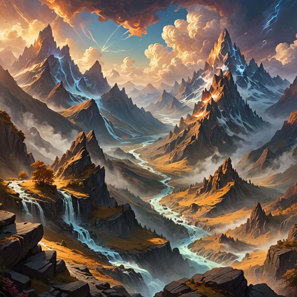 Epic Mountain Landscape Concept Art in Matte Painting Style