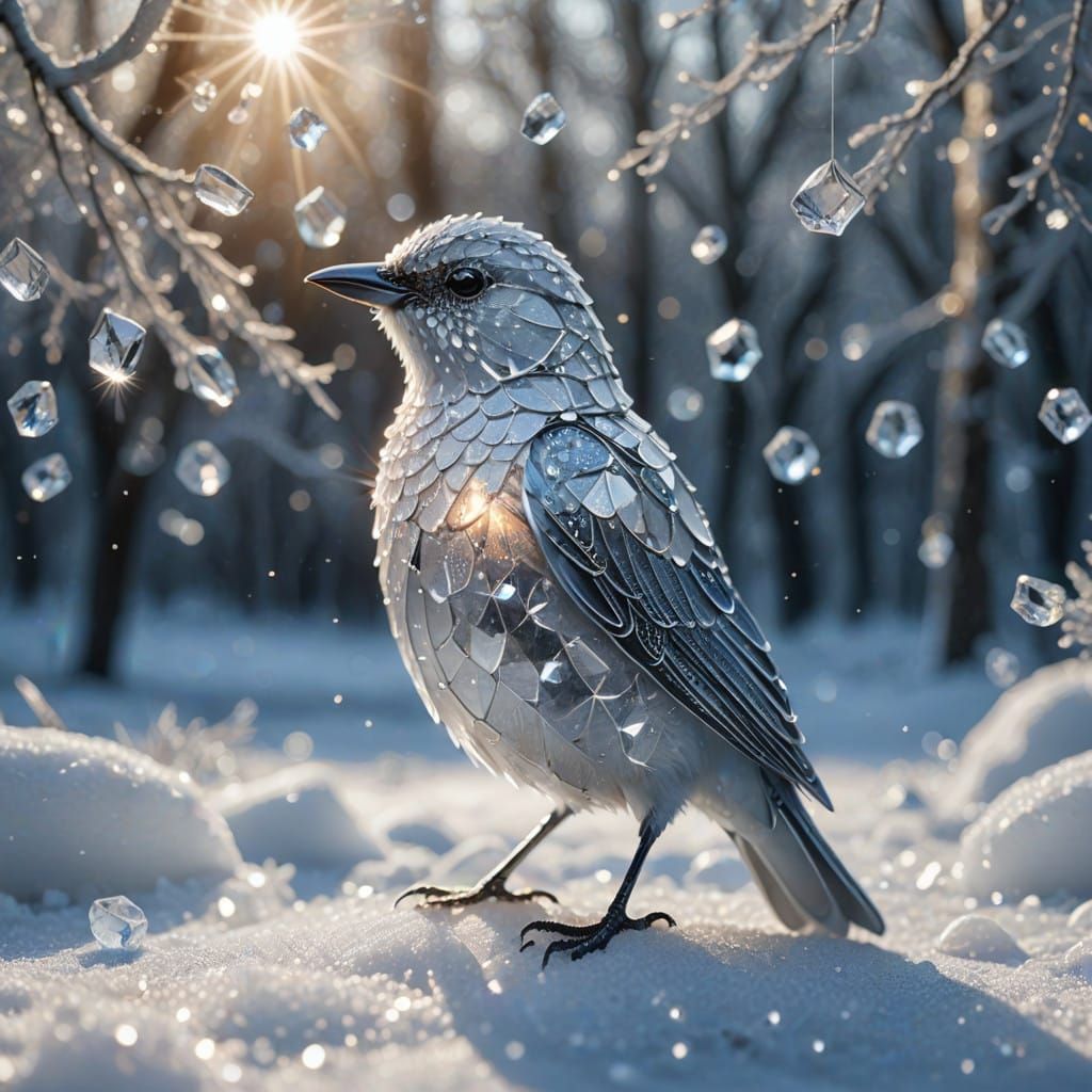 Crystal Bird in Perfect Winter Illumination