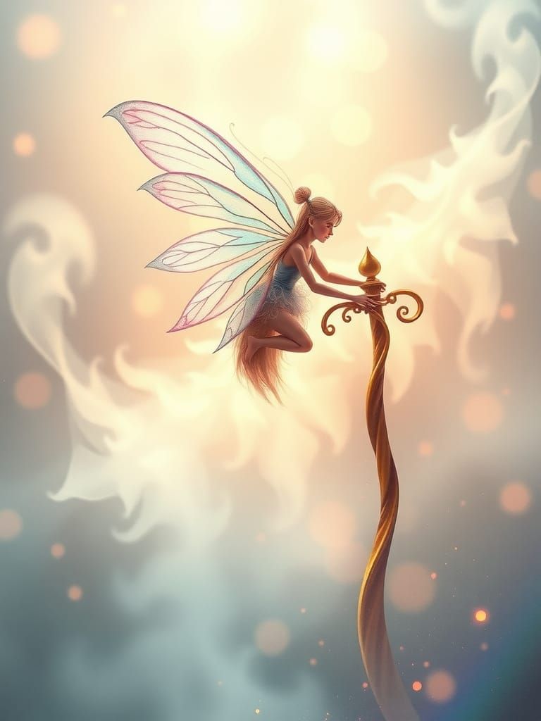 Fairy on Spindle with Ethereal Fractal Fog