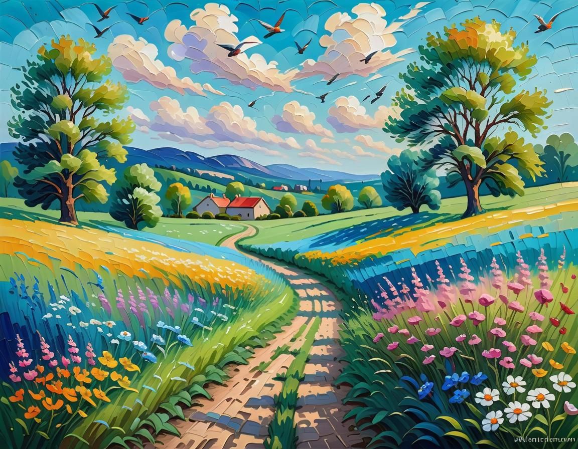 Spring Meadow: An Impressionistic Landscape Painting