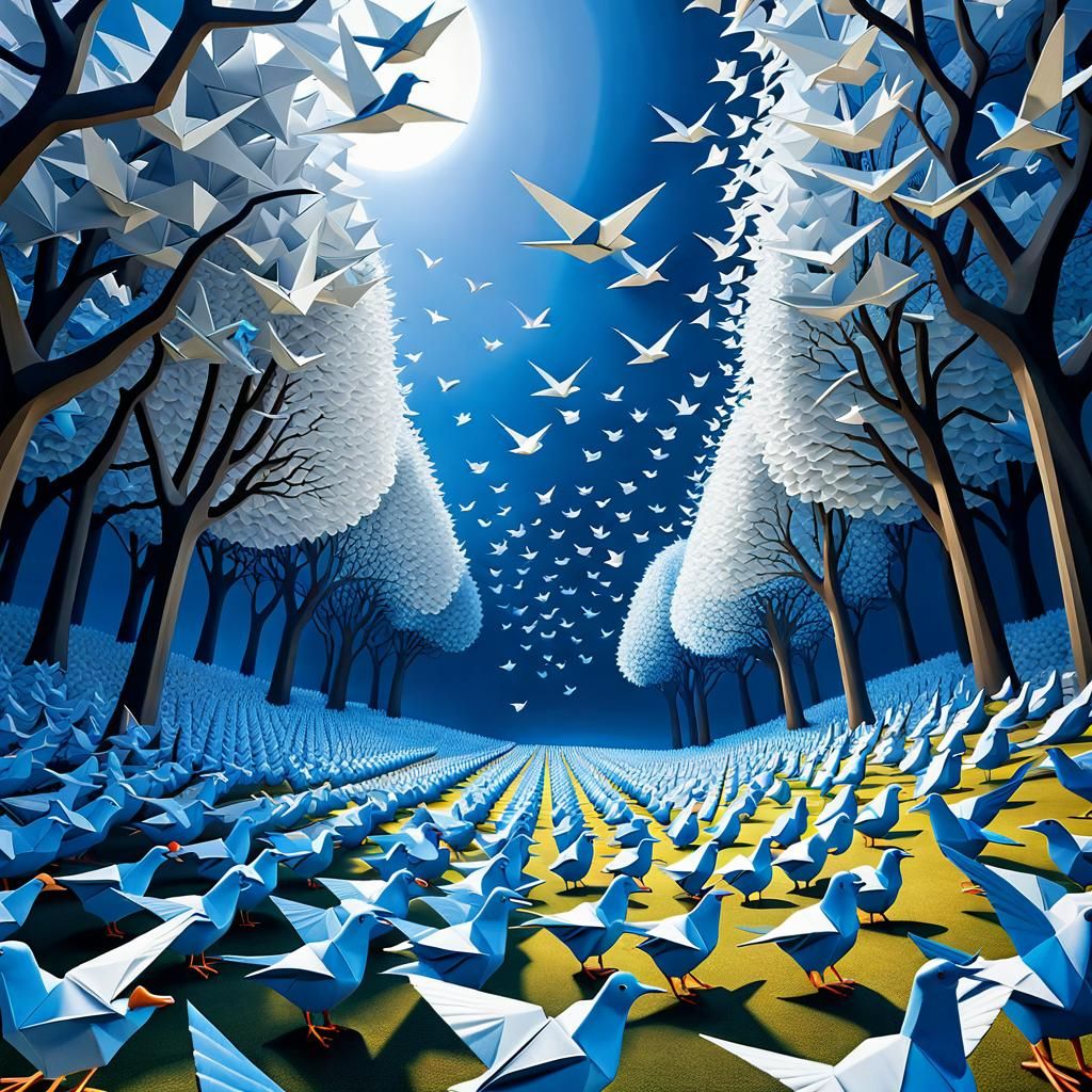 Magic Realism Origami Bird Pattern in UHD