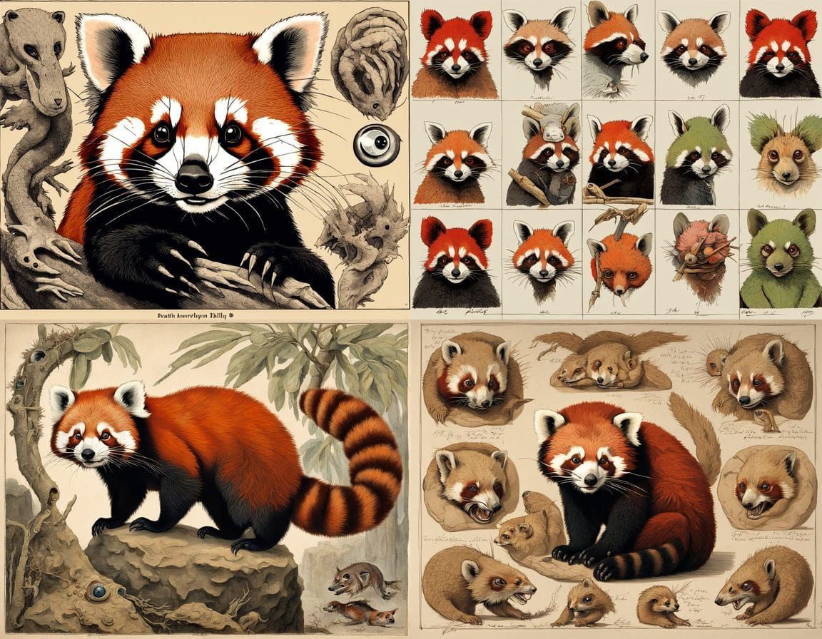Grotesque Red Panda Mutation in Vintage Laboratory Setting