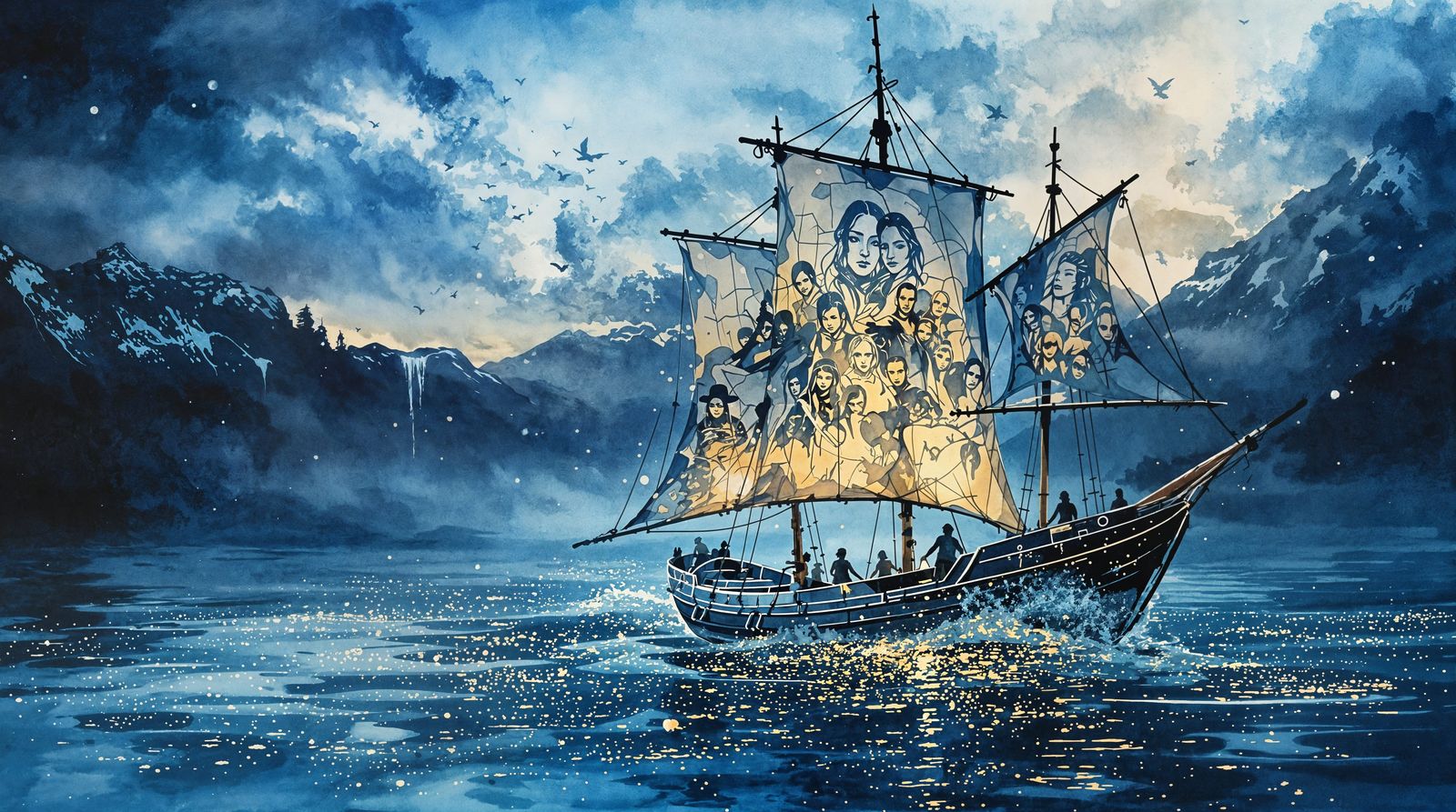 Weathered Norwegian Fishing Vessel in Watercolor and Ink