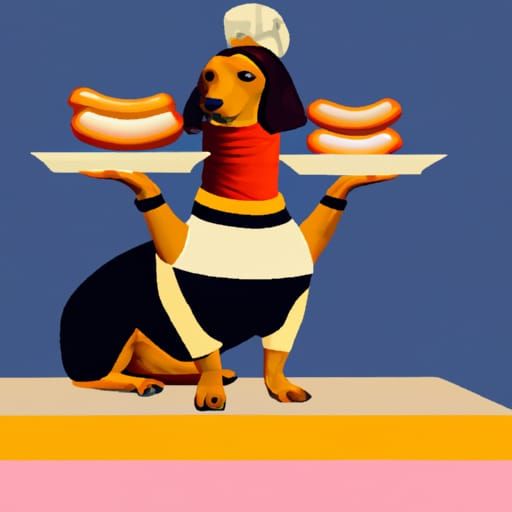 Sausage Dog Waitress in Pop Art Style