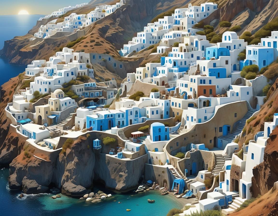 Santorini Village in Whimsical Manner