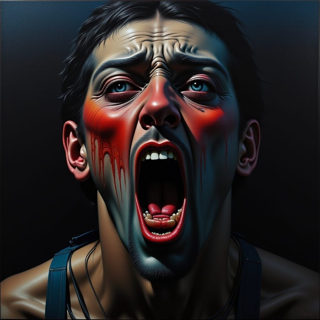 Intense Expressionist Portrait of Emotional Turmoil