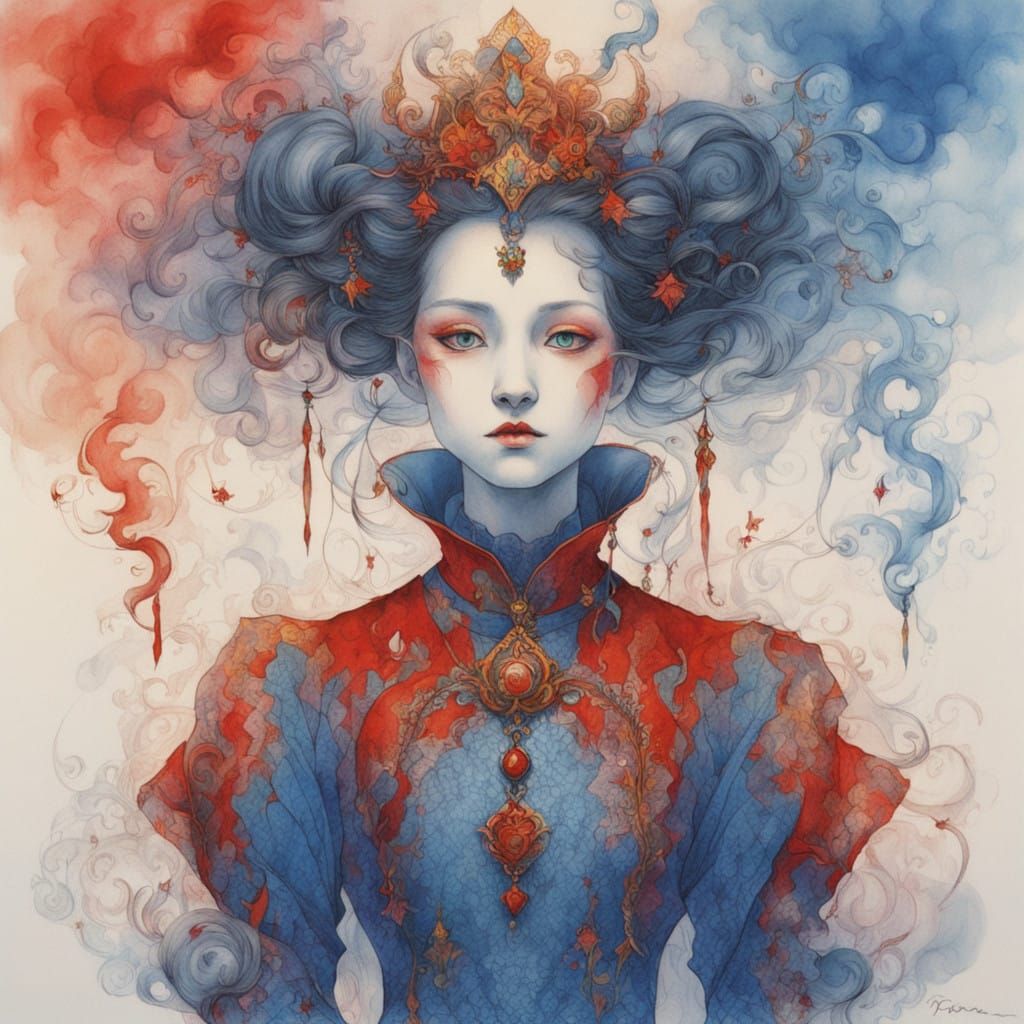 Dreamlike Female Jester in Whimsical Smoke Form