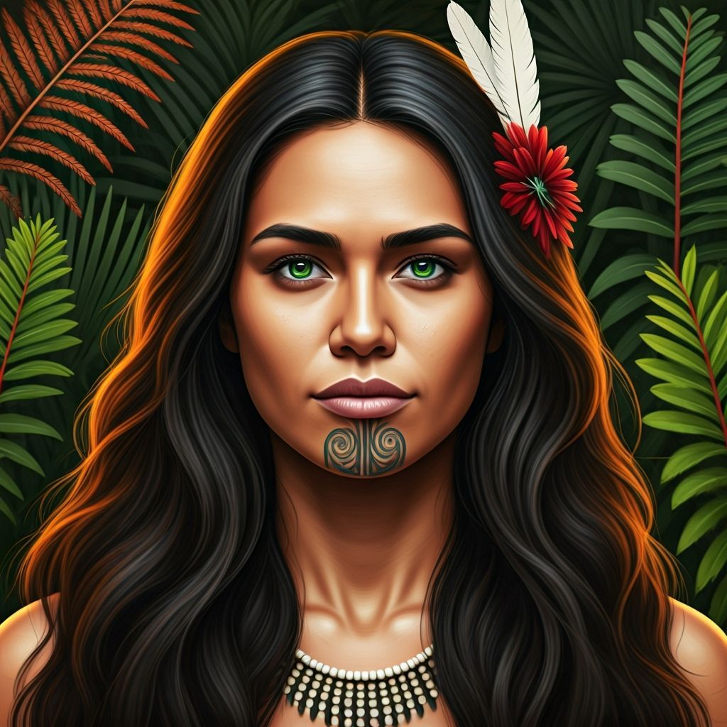 Maori Woman in Native New Zealand Bush
