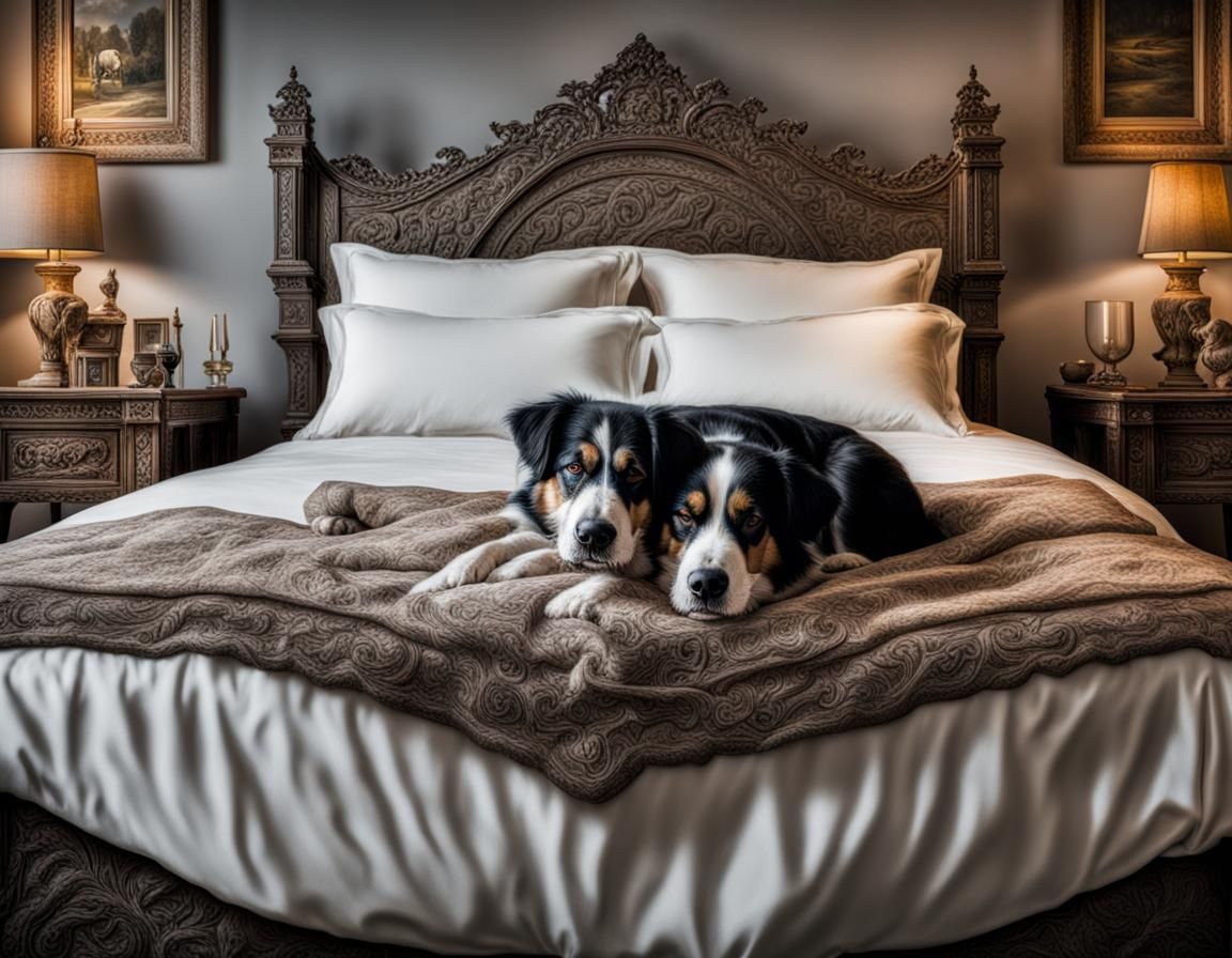 Person and Dog Sleeping in Bed, Hyperrealistic Style