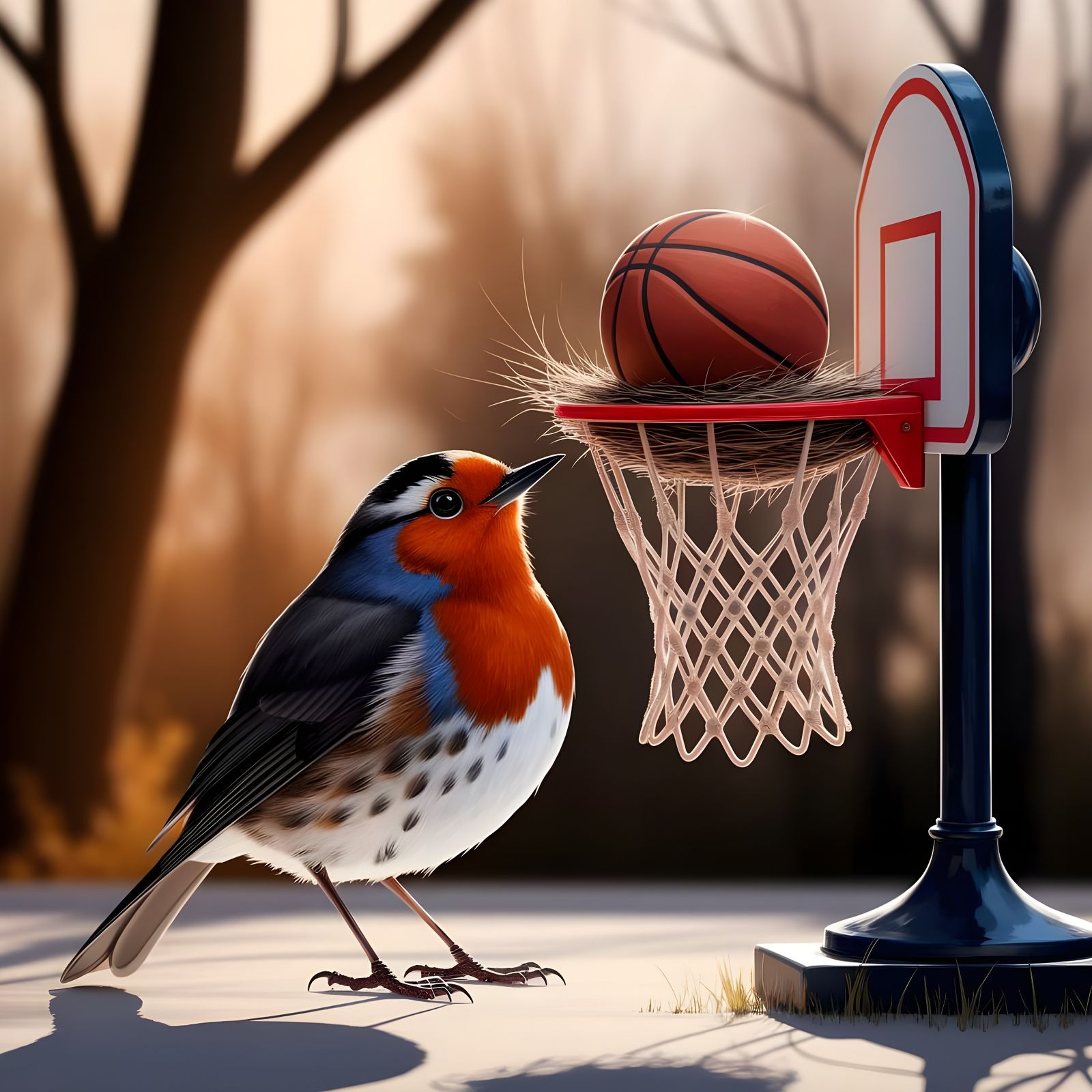 Robin Slam Dunks Basketball: Wyeth-Inspired Art