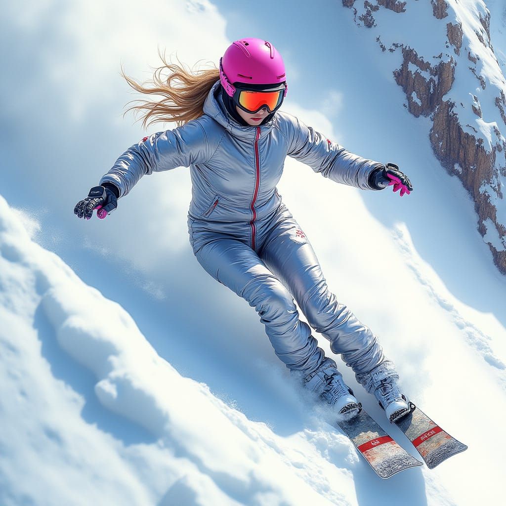 Girl Speeds Down Snowy Mountain in Futuristic Snowboarding S...