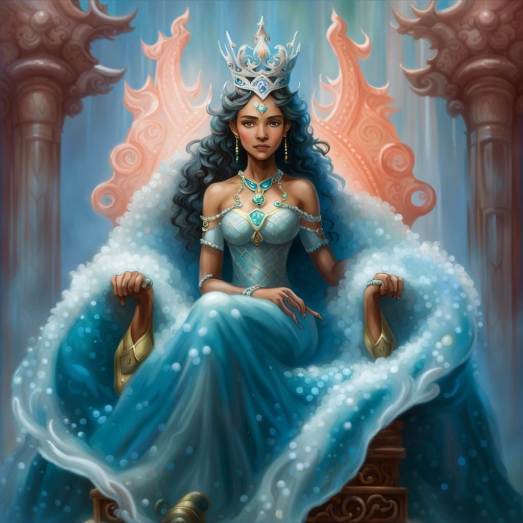 Katara Water Goddess on Coral Throne in Ethereal Style