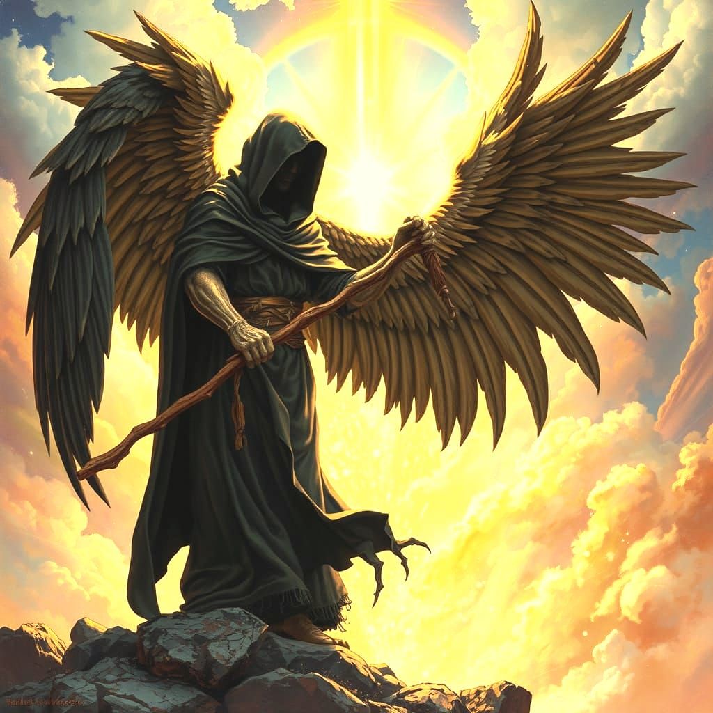 Angel of Death in Heavenly Realm with Scythe