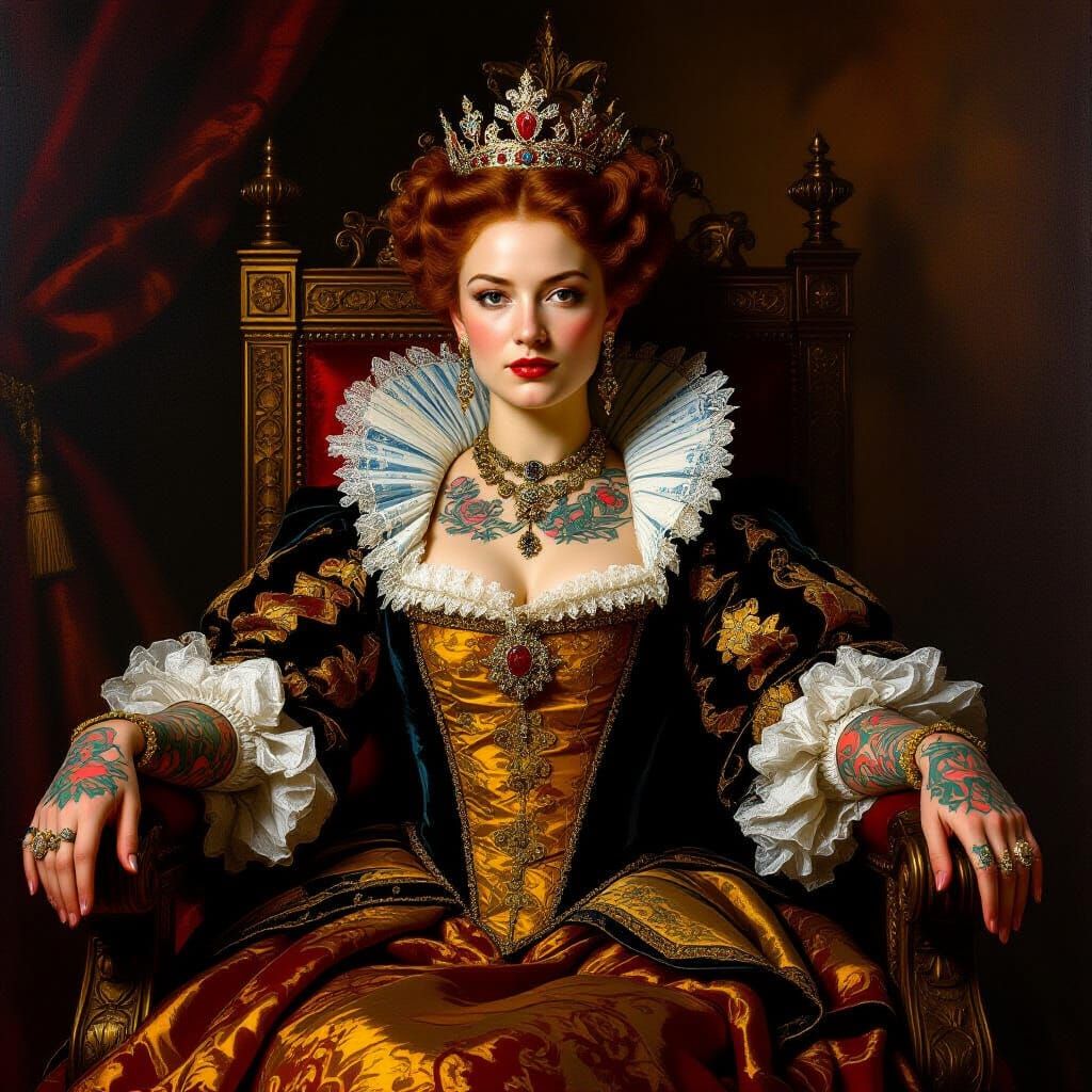 Tattooed Renaissance Queen in Old Master Style
