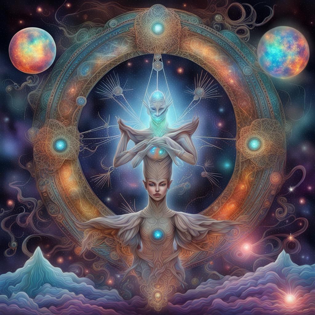 Russian Beauty with Dark Hair in Cosmic Style