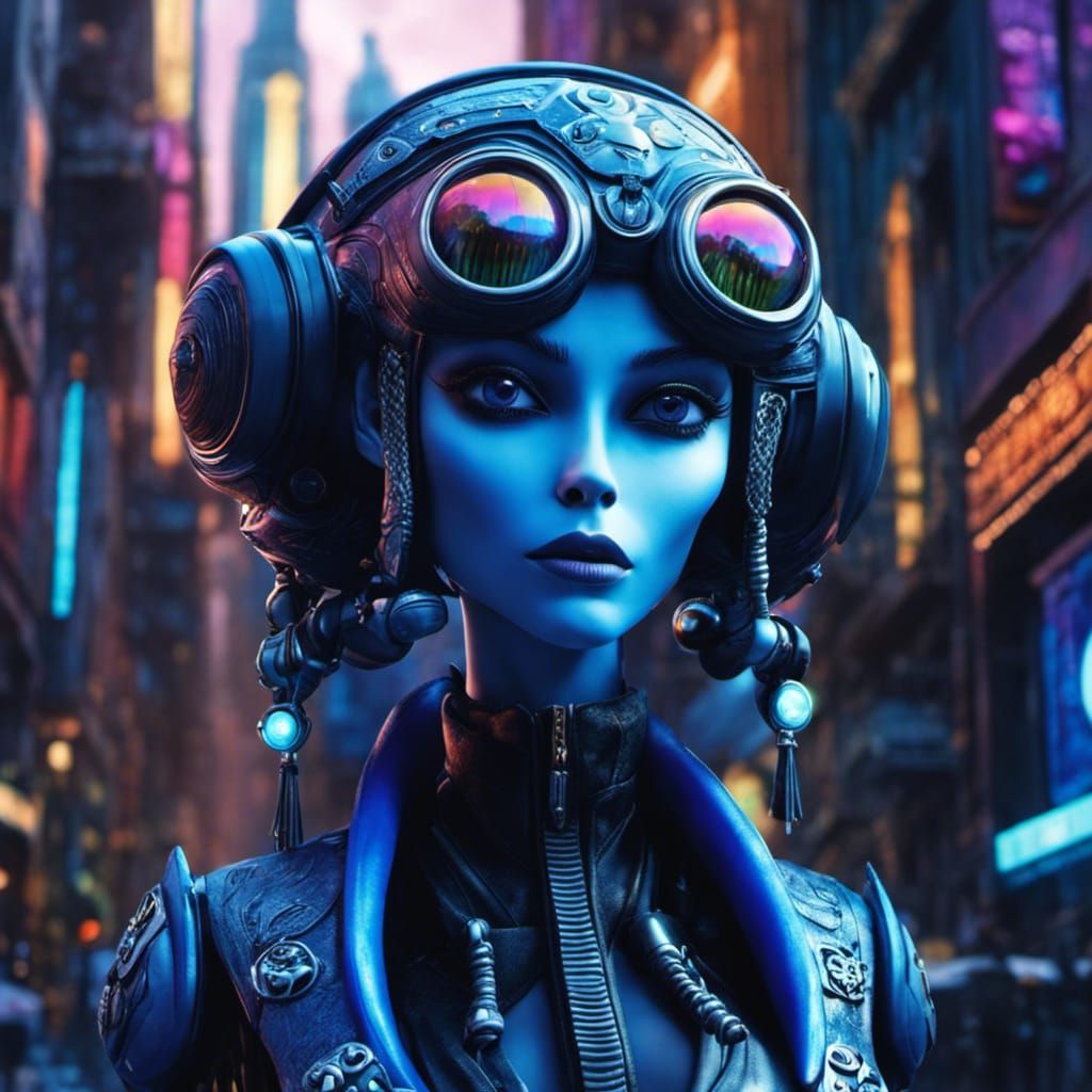 Alien Police Woman in Claymation Style City