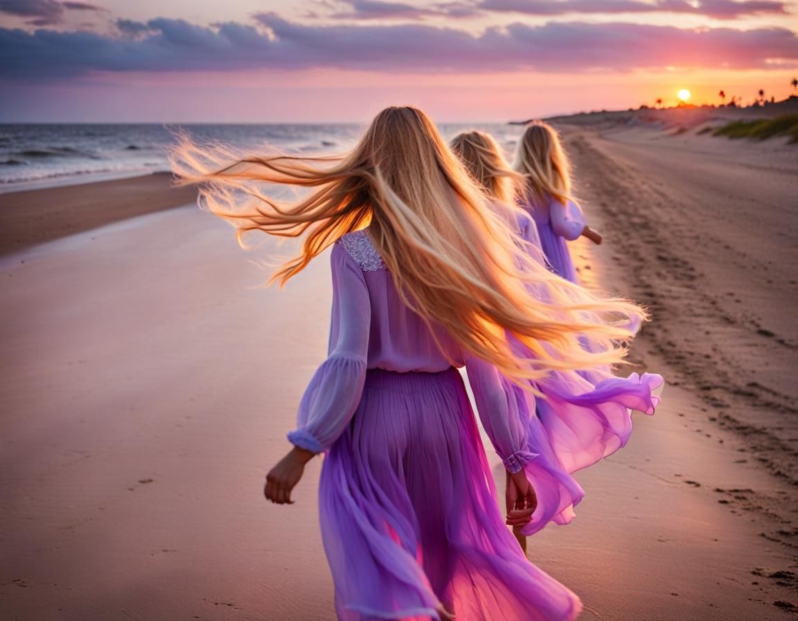 Sophia is walking along the beach time lapse - Child to Young Adult