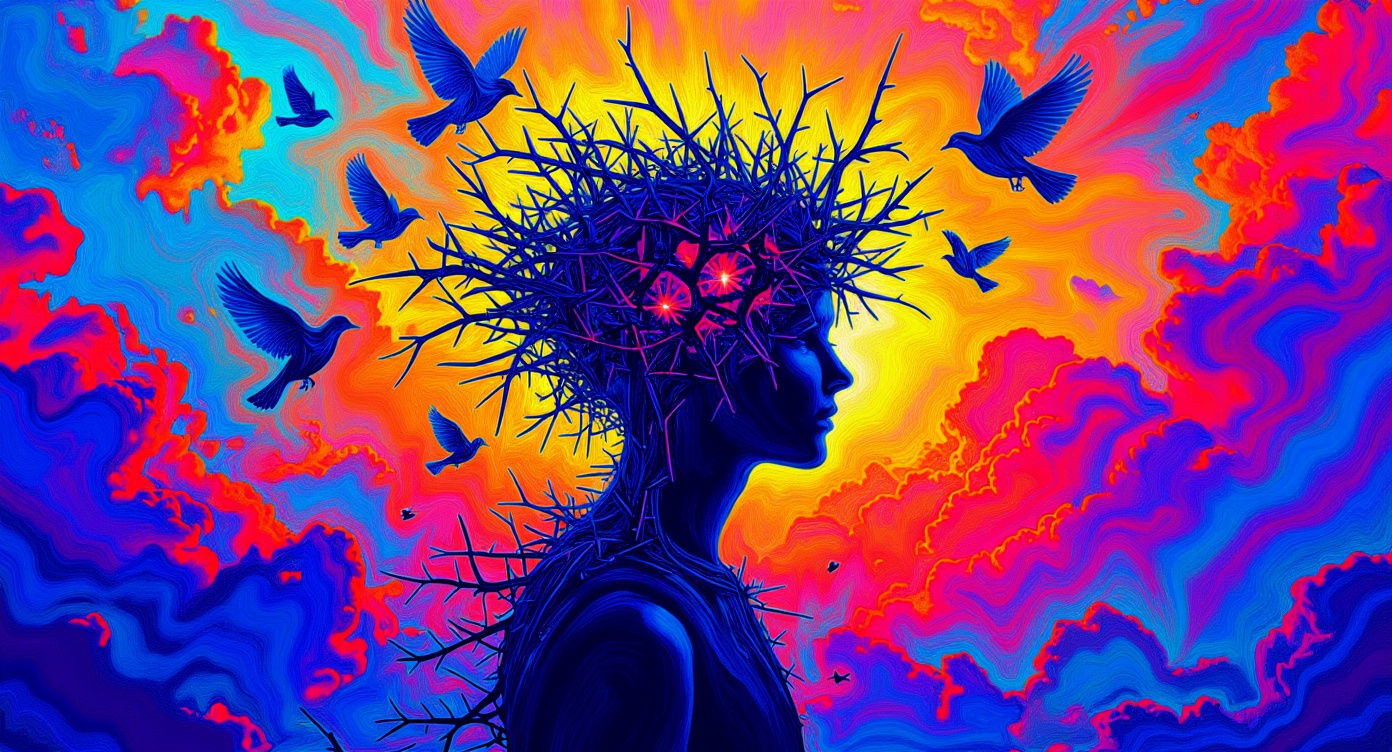 Surreal Silhouette: Thorns to Birds in Dreamlike Digital Art