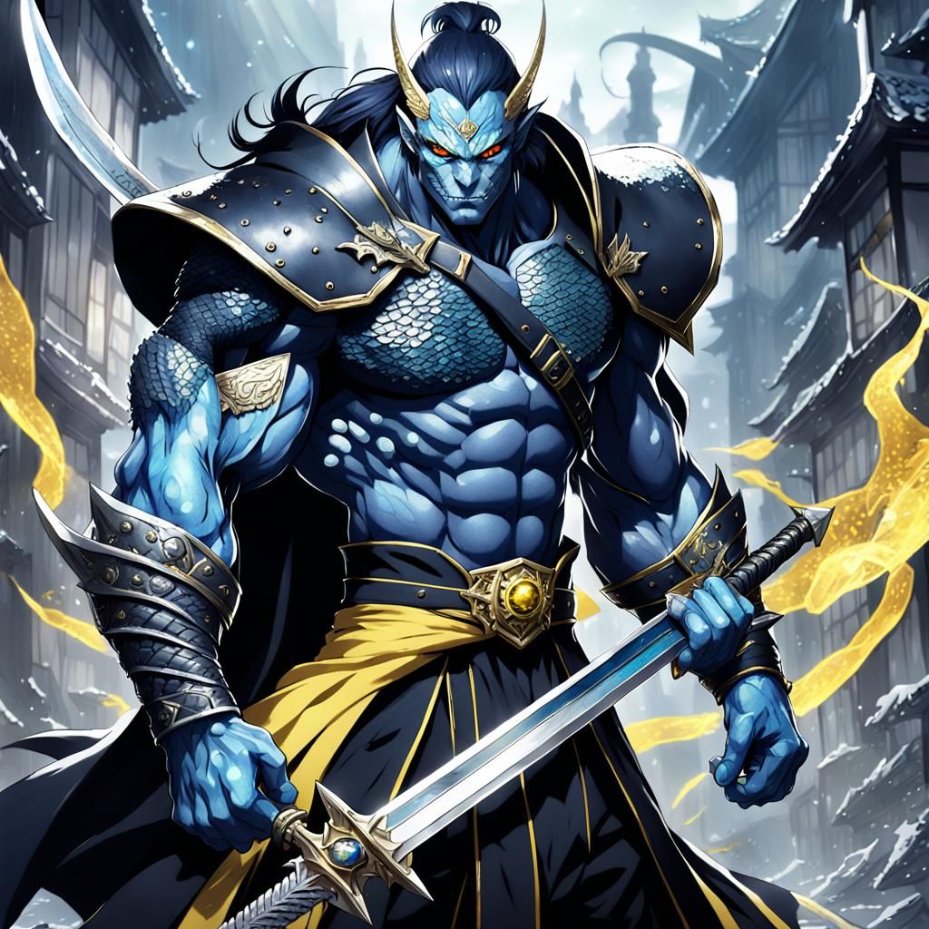 Lizardfolk Warrior with Sword in Anime Style