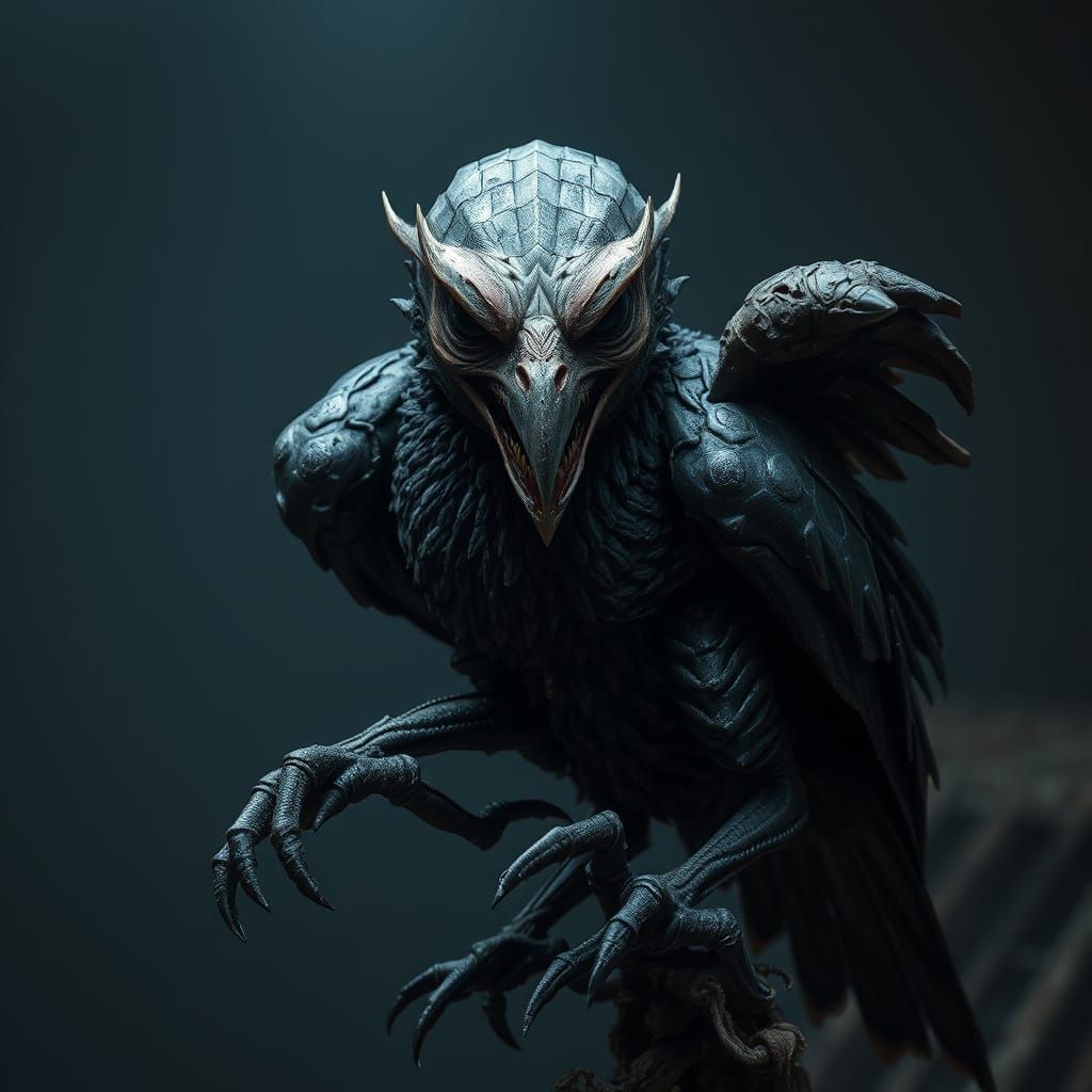 Biomechanical Avian Horror in Dark Realism