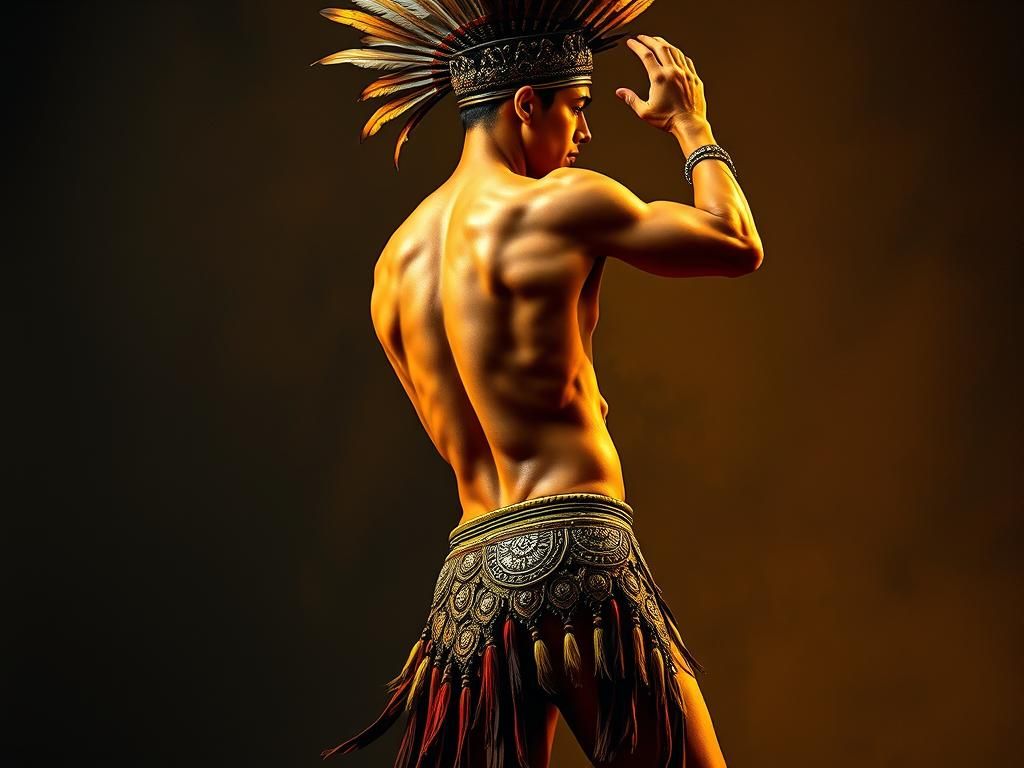 Ancient Aztec Male Belly Dancer in Expressionist Style