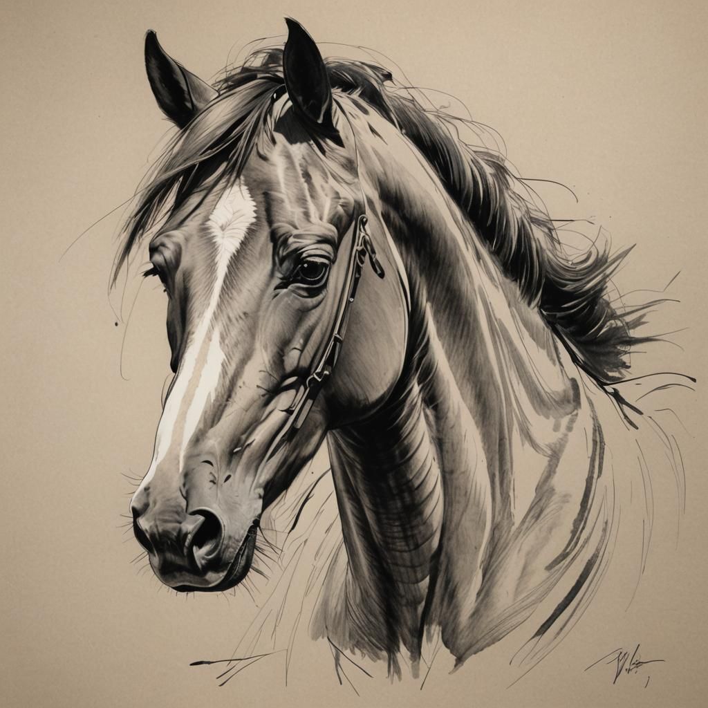 Expressive Pencil Drawing of a Horse with Bold Strokes