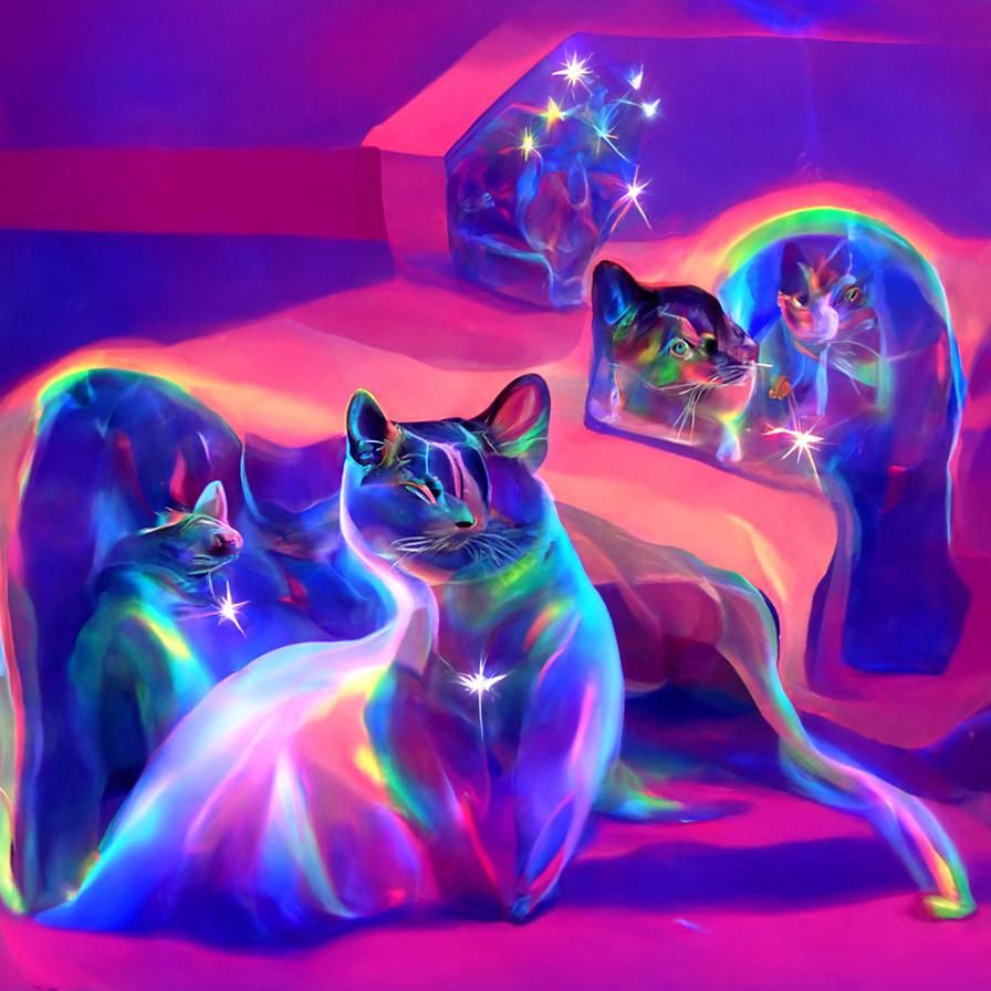 Cat's Holographic Dream in Digital Art Style