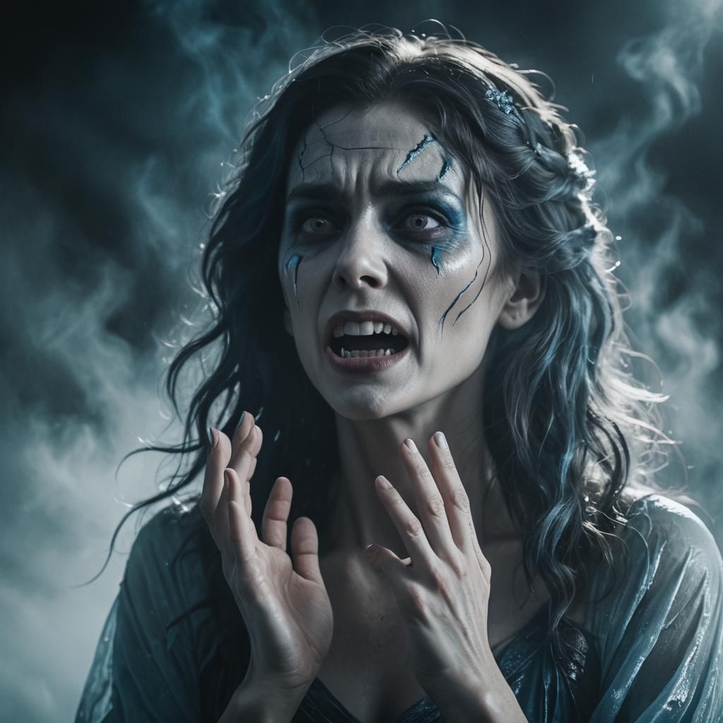 Eerie Ghost Siren Close-Up in Cinematic Style